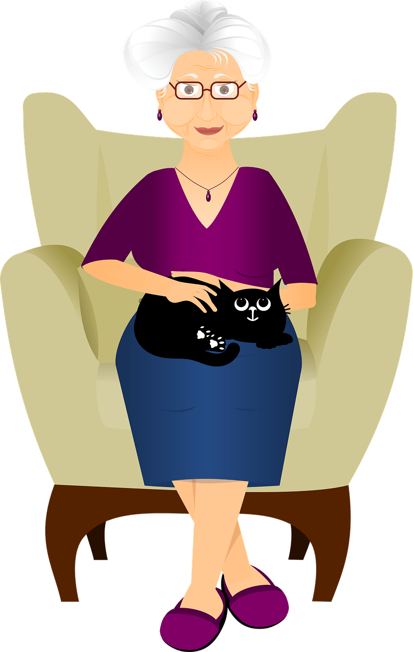 Illustration d'une personne &acirc;g&eacute;e avec un chat sur les genoux